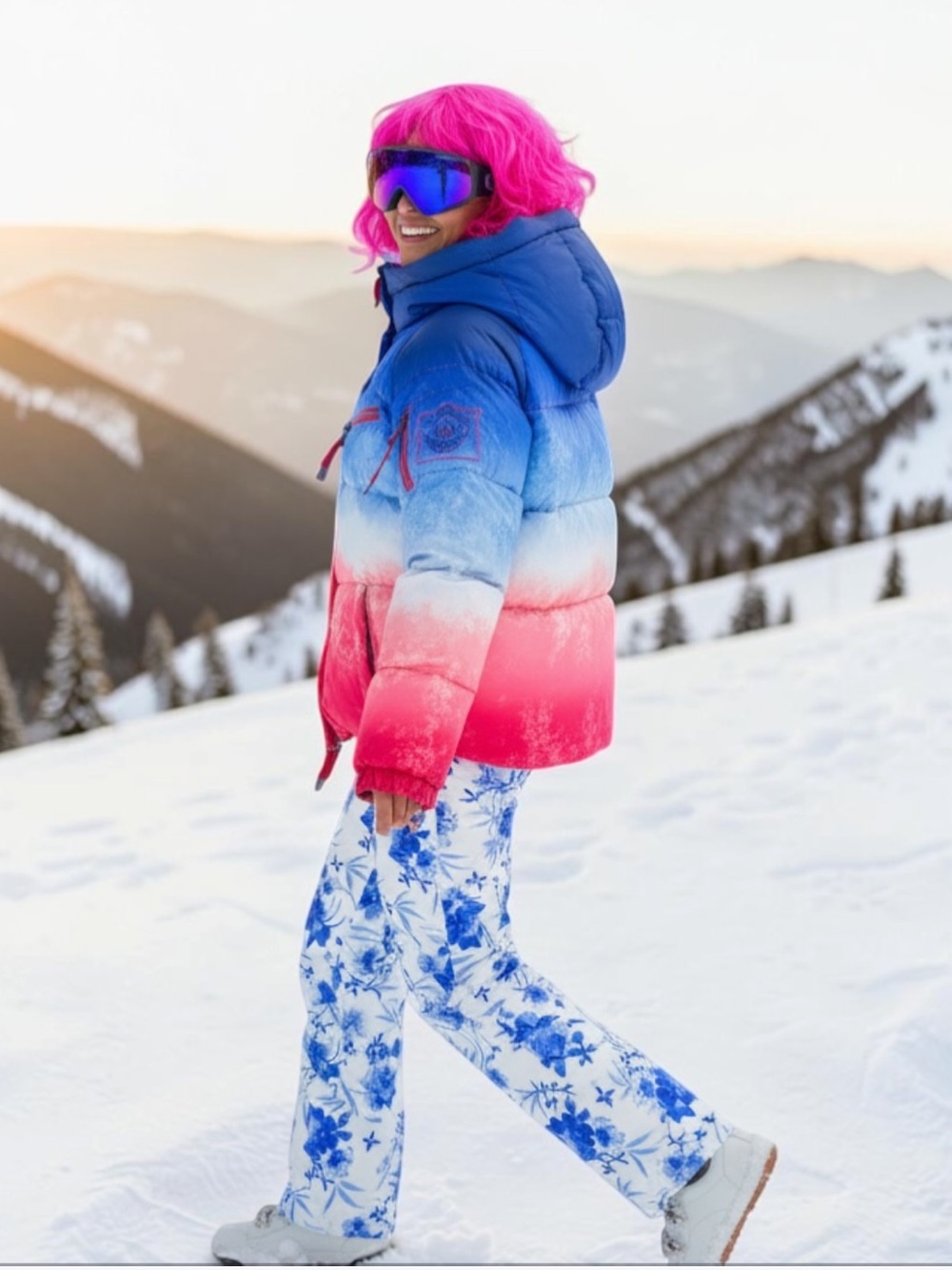 Jet Set JSX Vibrant Red And Blue Ski Puffer Jacket